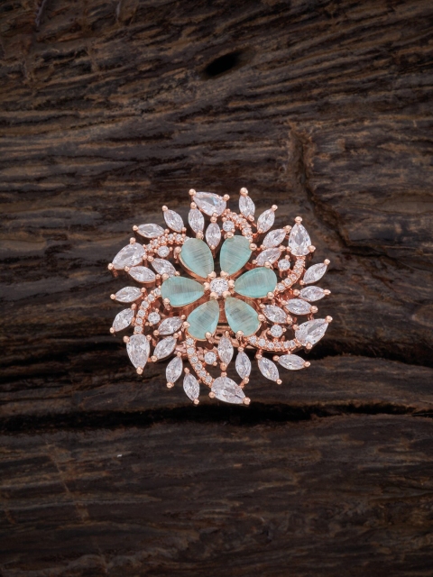 

Kushal's Fashion Jewellery Rose Gold-Plated & Sea Green CZ Studded Finger Ring
