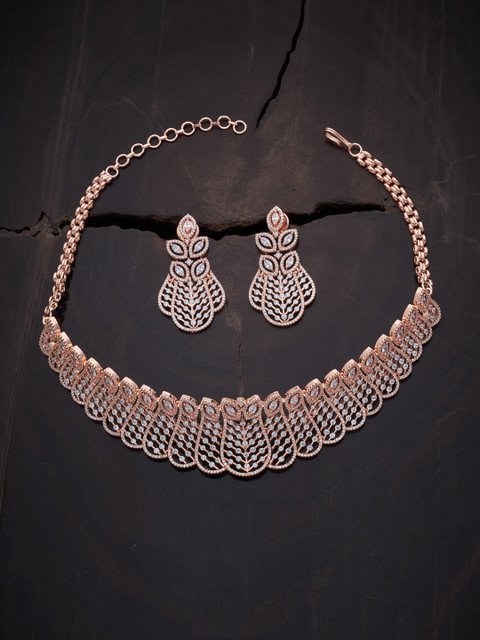 

Kushal's Fashion Jewellery Rose Gold-Plated White Cubic Zirconia Studded Jewellery Set