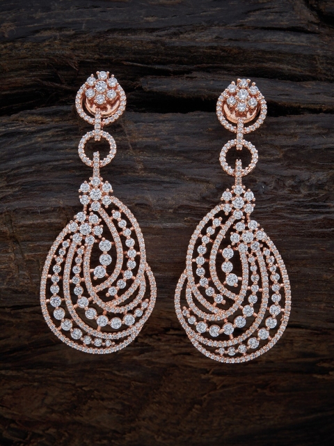 

Kushal's Fashion Jewellery White Rose-Gold Plated Cubic Zirconia Drop Earrings