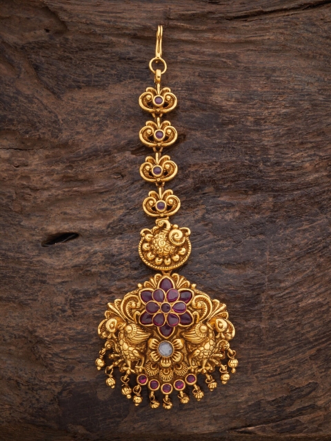 

Kushal's Fashion Jewellery Gold-Toned & Red Artificial Stones Studded Maang Tikka