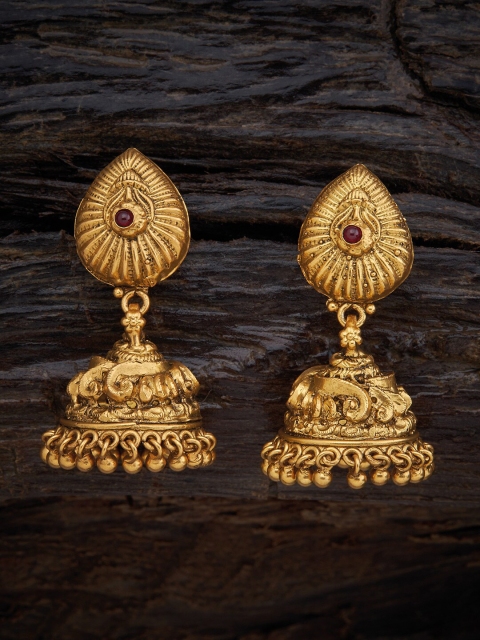 

Kushal's Fashion Jewellery Ruby 92.5 Pure Silver Temple Jhumkas Earrings, Red