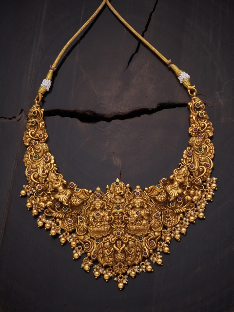 

Kushal's Fashion Jewellery Gold Plated & Green Silver Temple Necklace