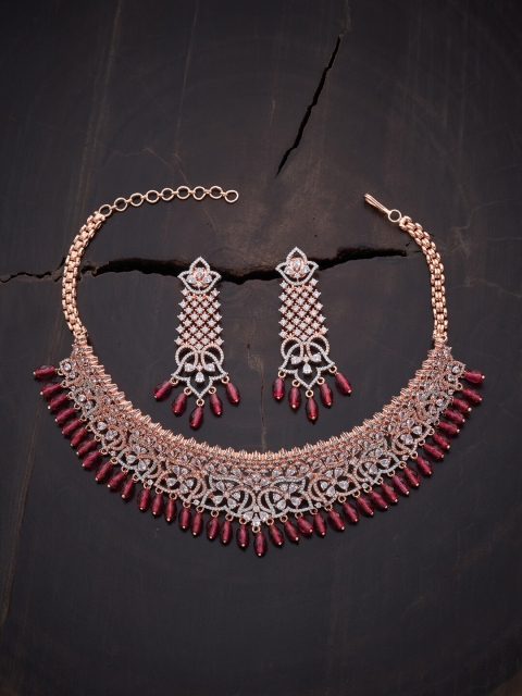 

Kushal's Fashion Jewellery Rose-Gold Plated Red Artificial Stones & Beads Studded Jewellery Set