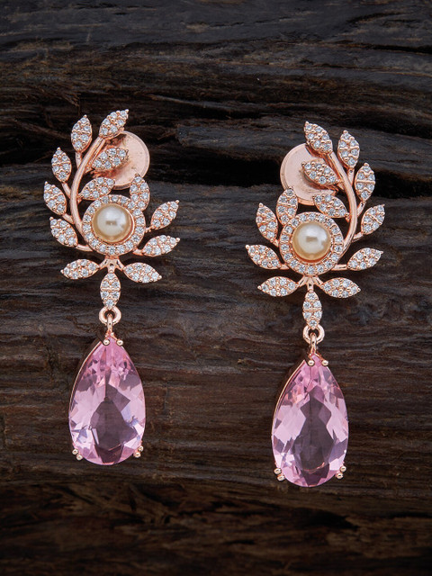 

Kushal's Fashion Jewellery Pink Rose-Gold Plated Cubic Zirconia Drop Earrings