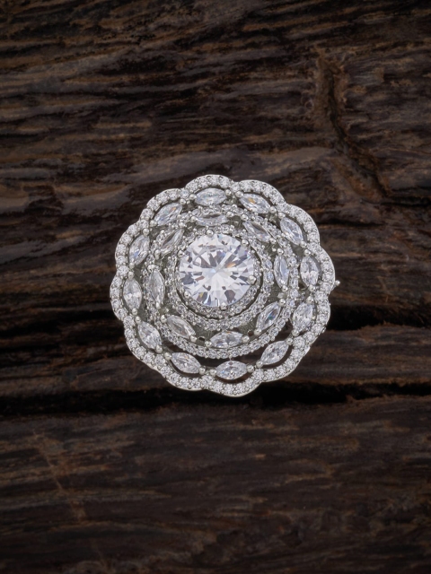 

Kushal's Fashion Jewellery Rhodium-Plated White CZ-Studded Adjustable Finger Ring