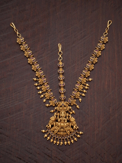 

Kushal's Fashion Jewellery Gold-Toned & Pink Artificial Stones Studded Mathapatti