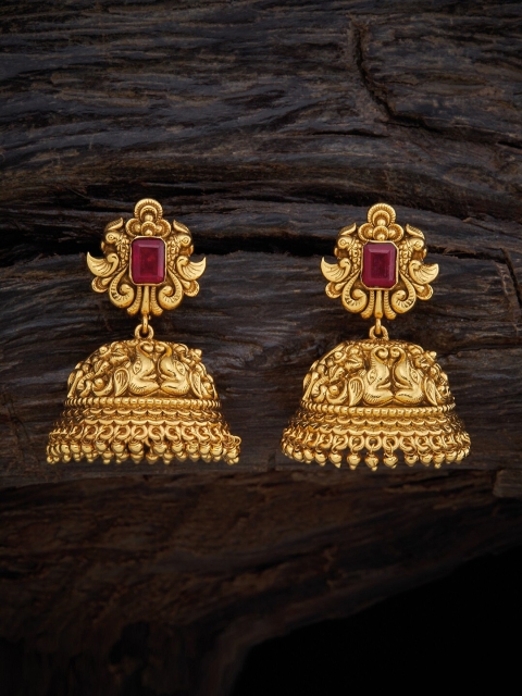 

Kushal's Fashion Jewellery Maroon & Gold-Toned Contemporary Jhumkas Earrings