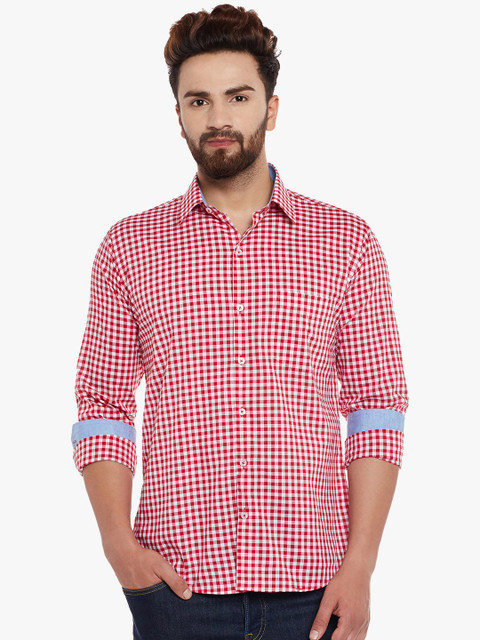 

Hancock Men Red & White Slim Fit Checked Casual Shirt