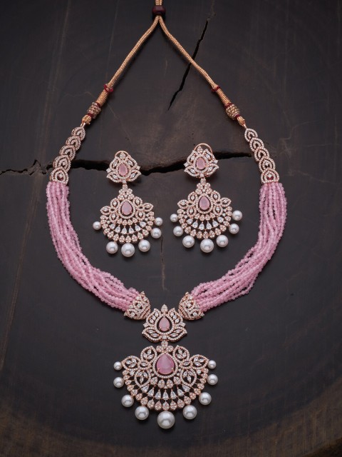 

Kushal's Fashion Jewellery Rose Gold-Plated & CZ Studded Jewellery Set, Pink