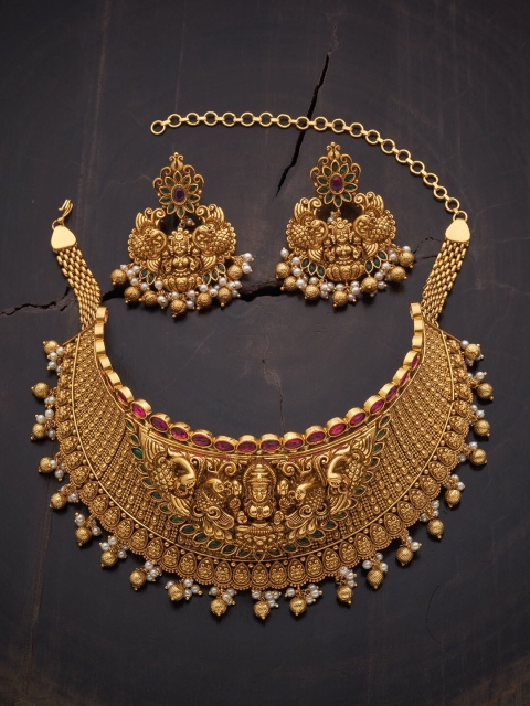 

Kushal's Fashion Jewellery Gold-Toned Red & Green Artificial Stones and Beads Studded Jewellery Set