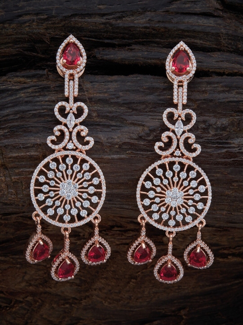 

Kushal's Fashion Jewellery Women Rose Gold-Plated Pink Cubic Zirconia Drop Earrings