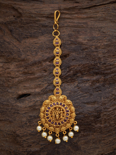 

Kushal's Fashion Jewellery Gold-Plated Red Stone-Studded & Beaded Maang Tikka