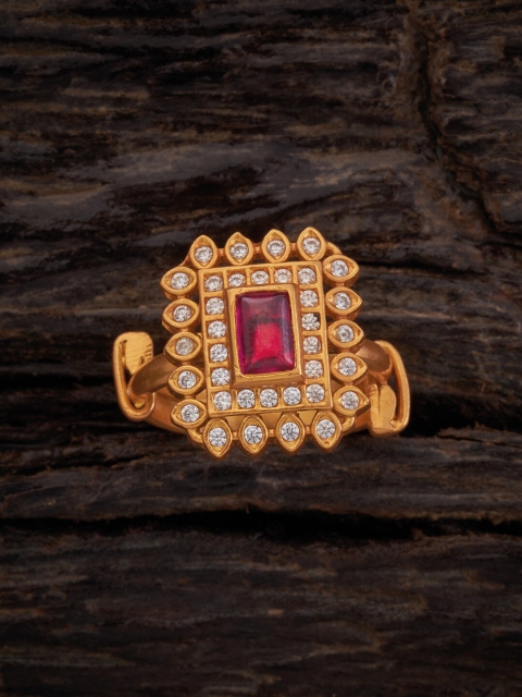 

Kushal's Fashion Jewellery Gold-Toned White & Red Stone-Studded Adjustable Finger Ring