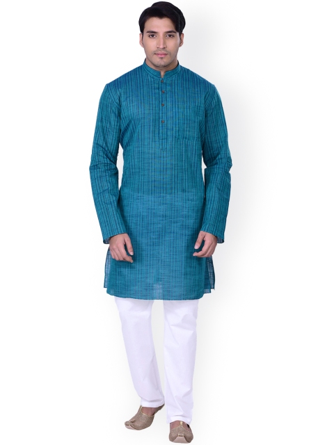 

Manyavar Men Blue Striped Straight Kurta