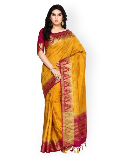 

MIMOSA by Kupinda Mustard Yellow Tussar Silk Woven Design Kanjeevaram Saree