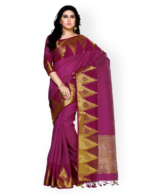 

MIMOSA by Kupinda Purple Tussar Silk Solid Banarasi Saree, Mustard