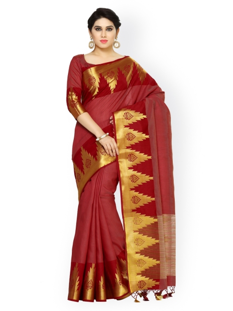 

MIMOSA by Kupinda Maroon Tussar Silk Solid Banarasi Saree