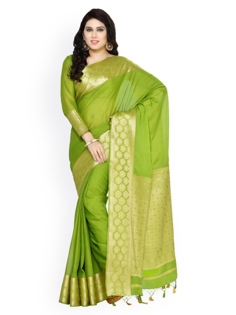 

MIMOSA by Kupinda Green Poly Crepe Solid Kanjeevaram Saree