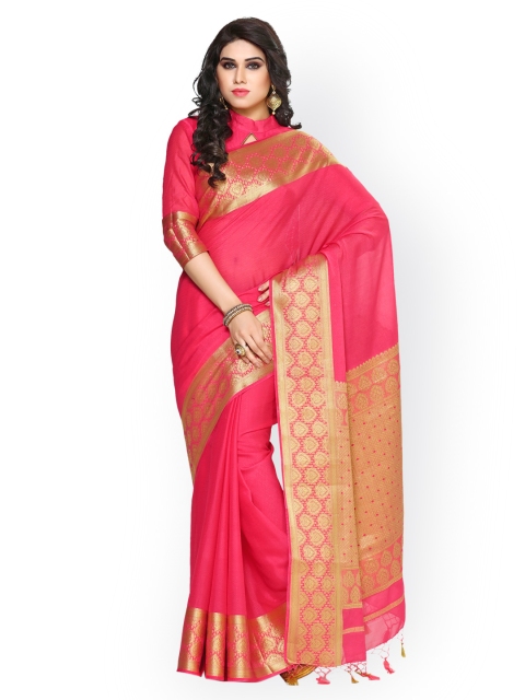 

MIMOSA Pink & Gold-Toned Poly Crepe Kanjeevaram Saree