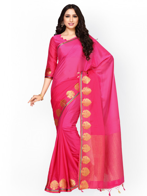 

MIMOSA Pink Poly Crepe Kanjeevaram Saree