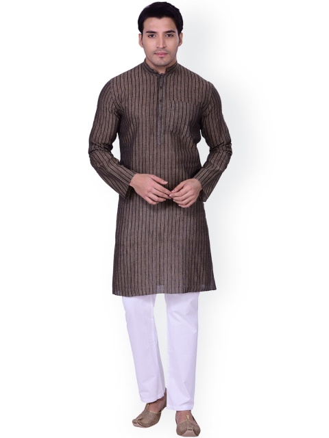 

Manyavar Men Brown Striped Straight Kurta