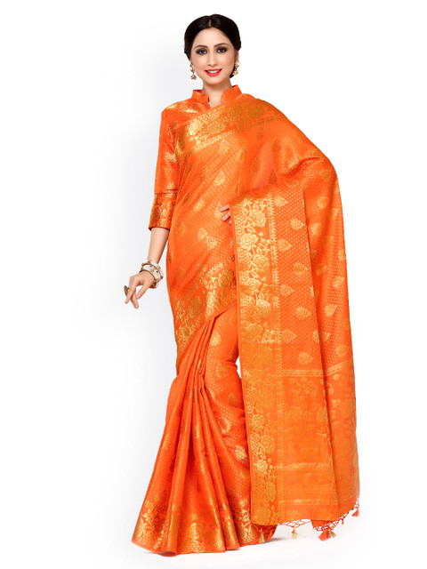 

MIMOSA Orange Art Silk Woven Design Kanjeevaram Saree