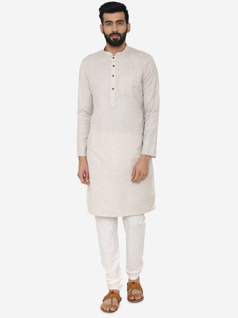 

Manyavar Men Off-White & Grey Solid Straight Kurta