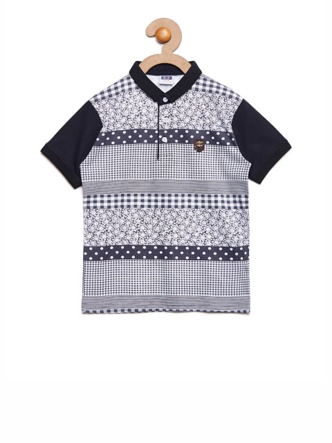 

Duke Boys White & Navy Blue Printed Polo Collar T-shirt