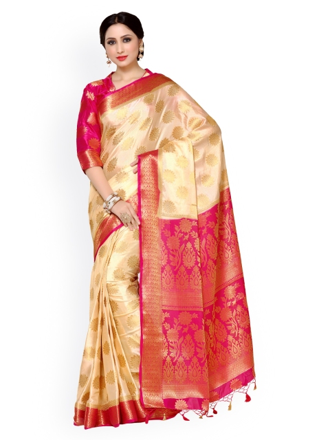

MIMOSA by Kupinda Beige Poly Crepe Woven Design Kanjeevaram Saree