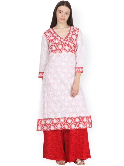 

Saadgi Women White Embroidered Straight Kurta