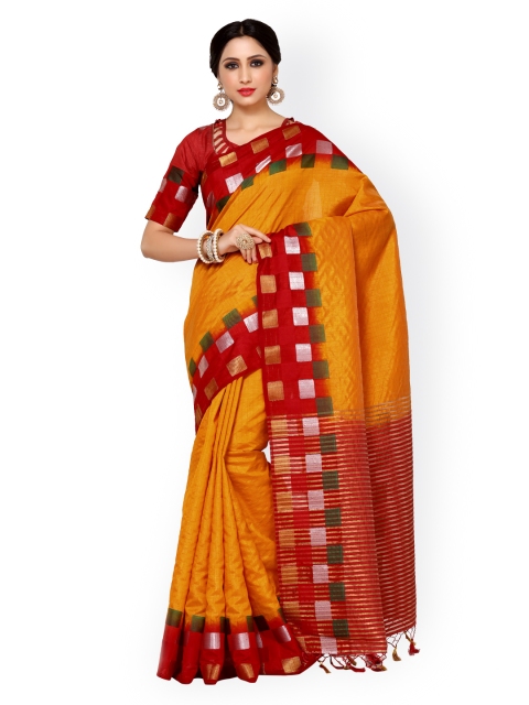 MIMOSA by Kupinda Orange Tussar Silk Solid Banarasi Saree