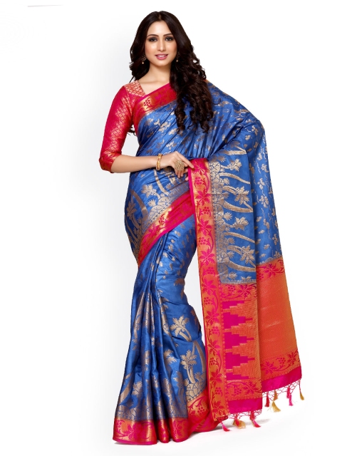 

MIMOSA Blue Art Silk Woven Design Kanjeevaram Saree