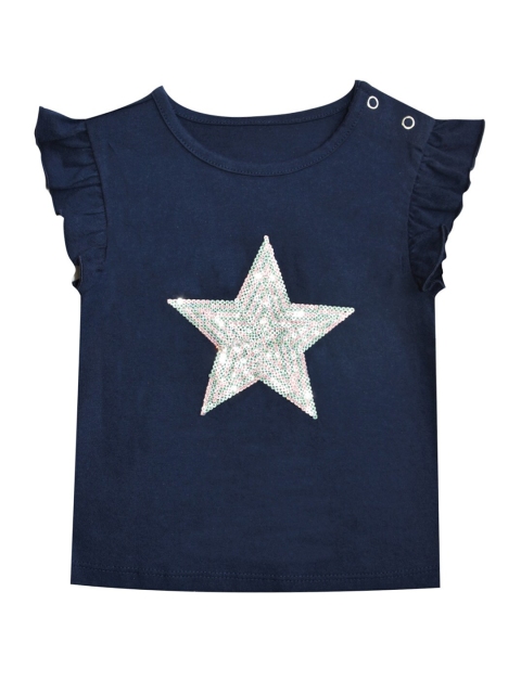 

milou Girls Navy Blue & Silver-Toned Embellished Print Pure cotton Top