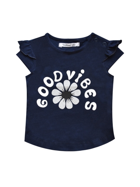 

milou Girls Navy Blue Print Pure Cotton Top