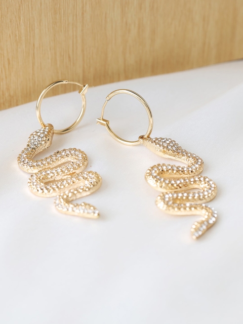 

Kazo Gold-Plated & White Alloy Snake Hoop Earrings