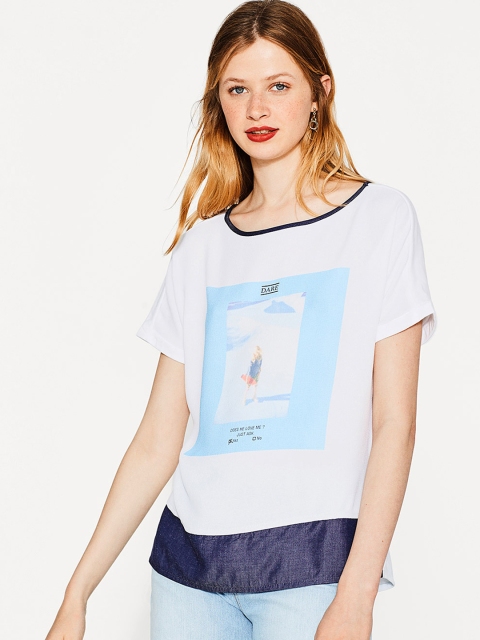 ESPRIT Women White Printed Top