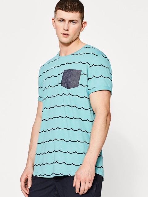 

ESPRIT Men Sea Green Printed Round Neck T-shirt