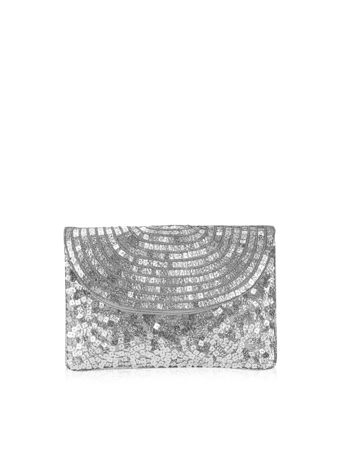 

INAAYA Silver-Toned Embellished Foldover Clutch