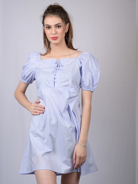 

OWO THE LABEL Women Purple Off-Shoulder A-Line Mini Dress