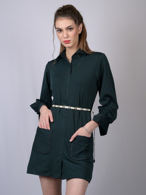 

OWO THE LABEL Women Sea Green Shirt Mini Dress