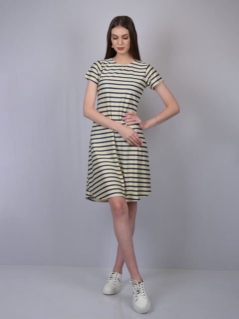

OWO THE LABEL Women White & Black Striped Dress, Off white