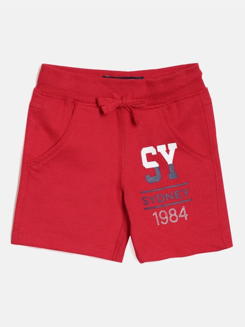 

Nuberry Boys Red Typography Printed Slim Fit Shorts