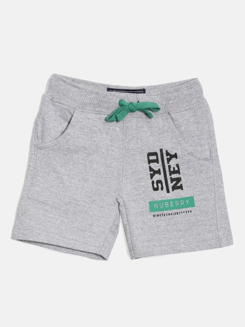 

Nuberry Boys Grey Solid Cotton Slim Fit Shorts