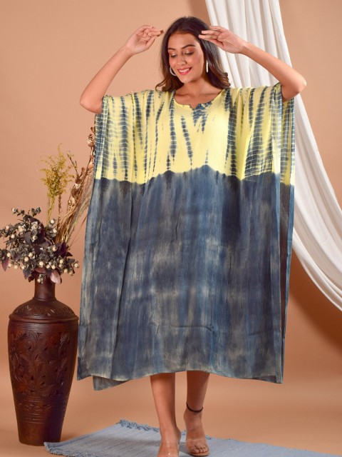 

Maaesa Grey Tie and Dye Dyed Crepe Kaftan Dress