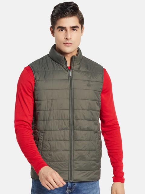 

METTLE Men Olive Green Plus Size Sleeveless Padded Jacket
