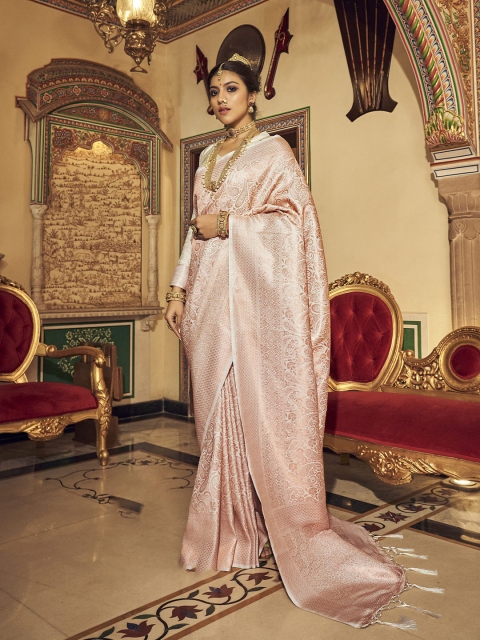 

elora White & Silver-Toned Ethnic Motifs Zari Saree