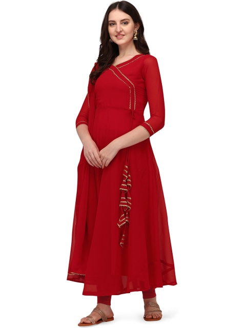 

PMD Fashion Women Red Gotta Patti Georgette Anarkali Kurta