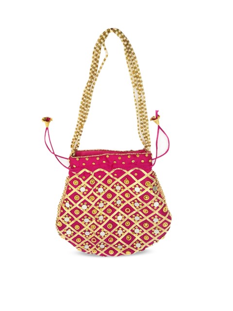 

DN Creation Pink Embellished Potli Clutch