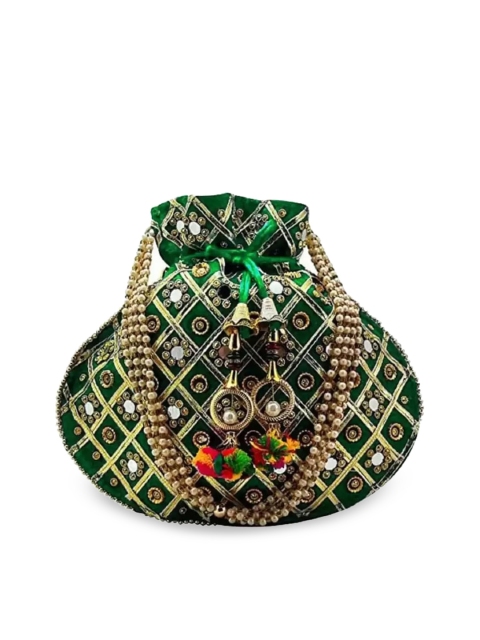 

DN Creation Green Embellished Potli Clutch
