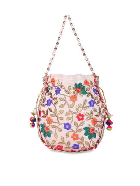 

DN Creation White & Red Embroidered Potli Clutch